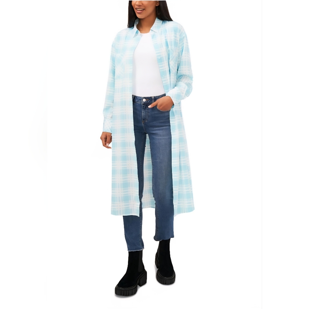 Riley & Rae Plaid Button-Up Ruffle Shirt Dress, NWT, Size Large - Picture 2 of 7